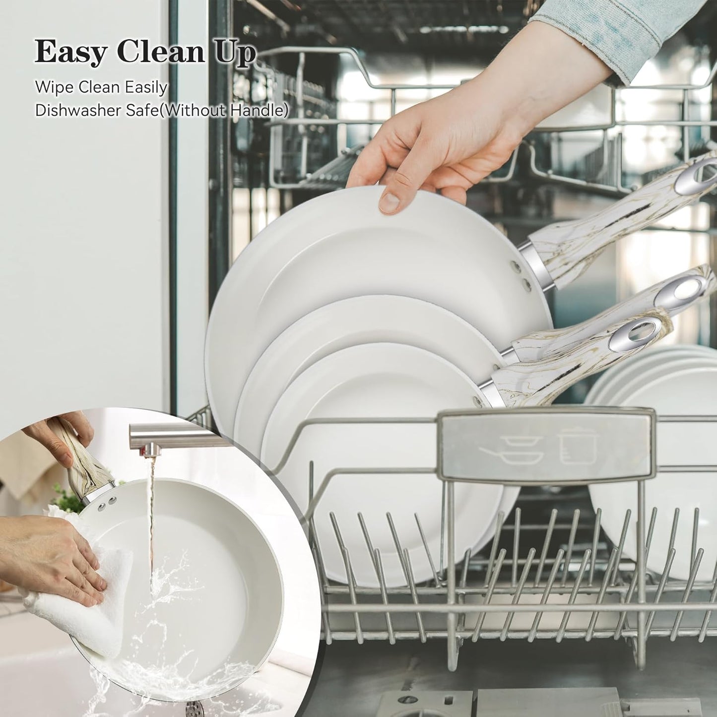 Joware Nonstick Frying Pans Set, 8" 9.5" 11" Ceramic Frying Pan Set, Ceramic Pan Skillet with Stay Cool Handle, Non Toxic Pans for Cooking & Dishwasher Safe, Blue & White, PFAS & PTFE & PFOA Free