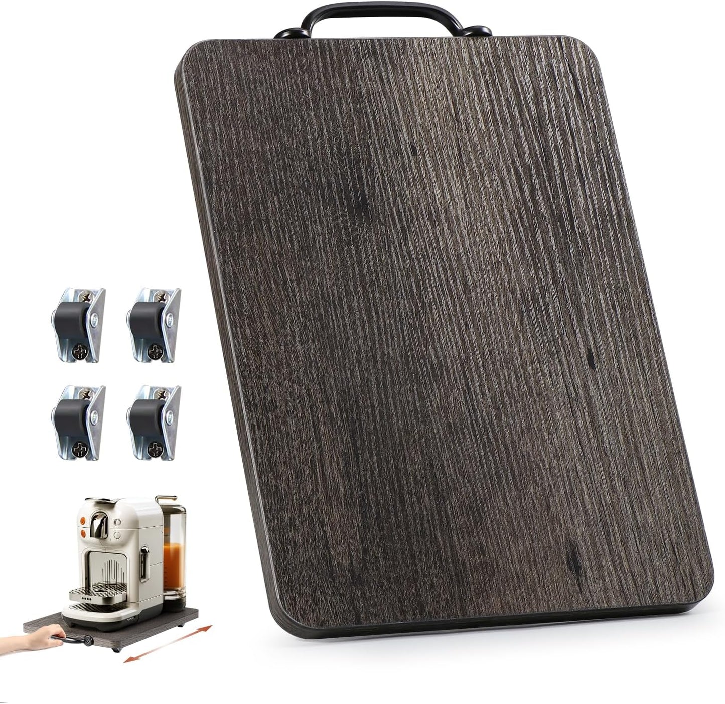 Appliance Slider, Sliding Tray for Coffee Maker, Coffee Pot Slider for Countertop, Kitchen Appliance Rolling Tray with Rubber Wheels, Medium - Long, Deep Gray (9.5” X 13”)