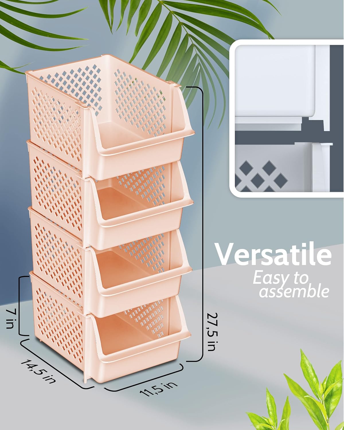 TidyFriend Stackable Storage Bins for Closet Organizers and Storage 4 Pack, Plastic Storage Drawers, Stackable Storage Drawers (Cream)