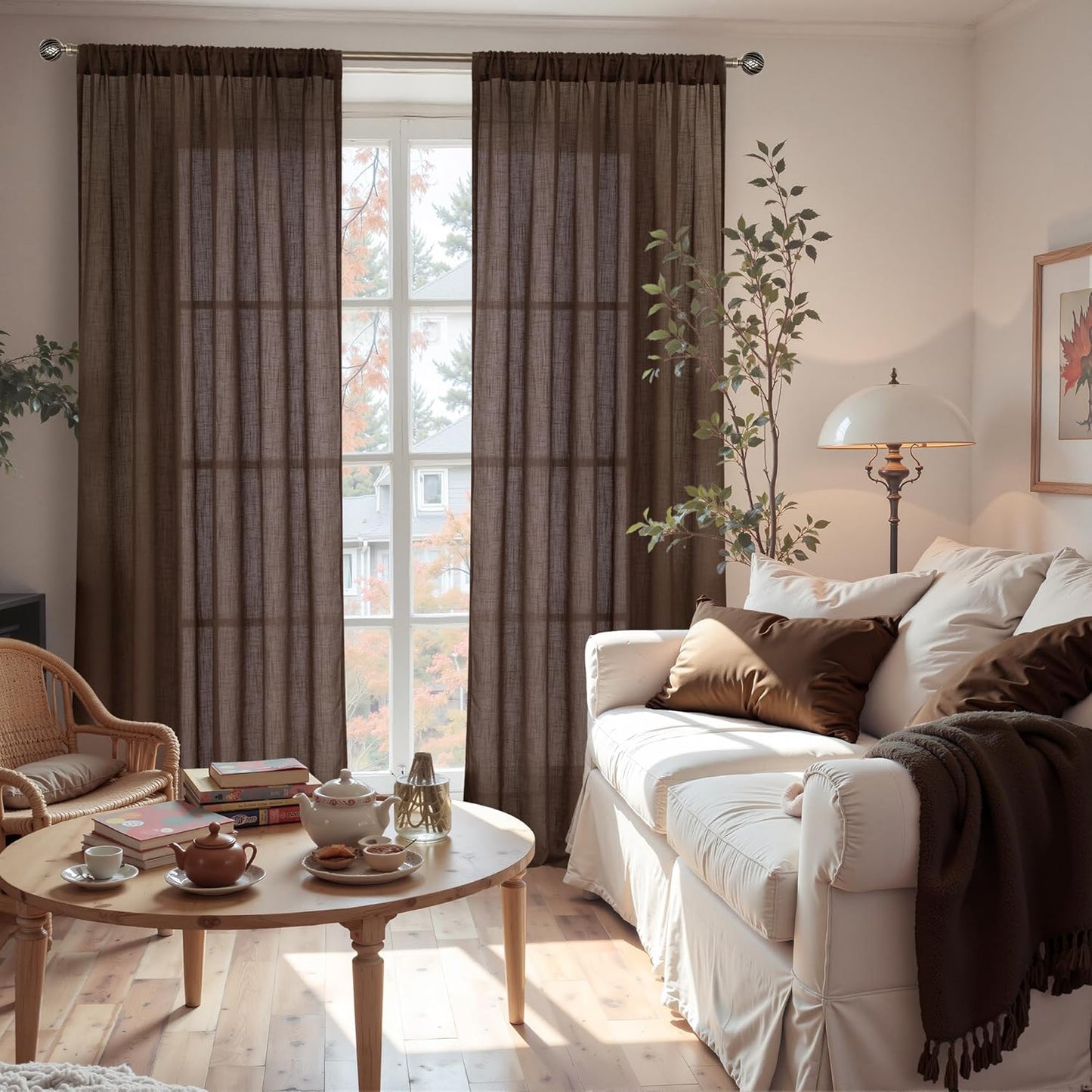 BGment Linen Curtains 84 Inch Length for Living Room, Brown Lightweight Rustic Country Window Drapes for Farmhouse Bedroom Dining Room Decor Rod Pocket Textured, 2 Panels Set, Each 60 Inch Wide