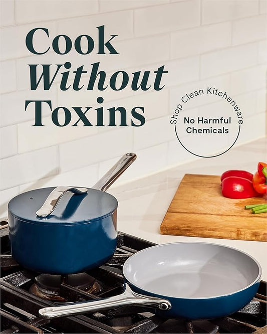 Caraway Mini Cookware Set - Non-Stick Ceramic Fry Pan (1.05 qt, 8") & Sauce Pan (1.75 qt) - Non Toxic, PTFE & PFOA Free - Oven Safe & Stovetop Agnostic (Gas, Electric & Induction) - Perracotta