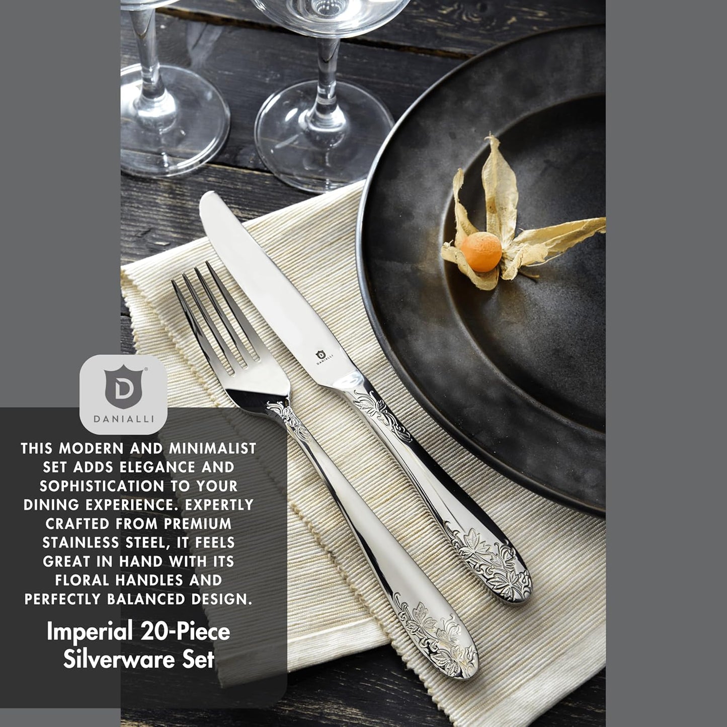 Modern Silverware Set, 18/10 Stainless Steel Flatware, Mirror Finish, Dishwasher Safe, Elegant Cutlery for Home and Dining, Built to Last (20-Piece, Imperial)