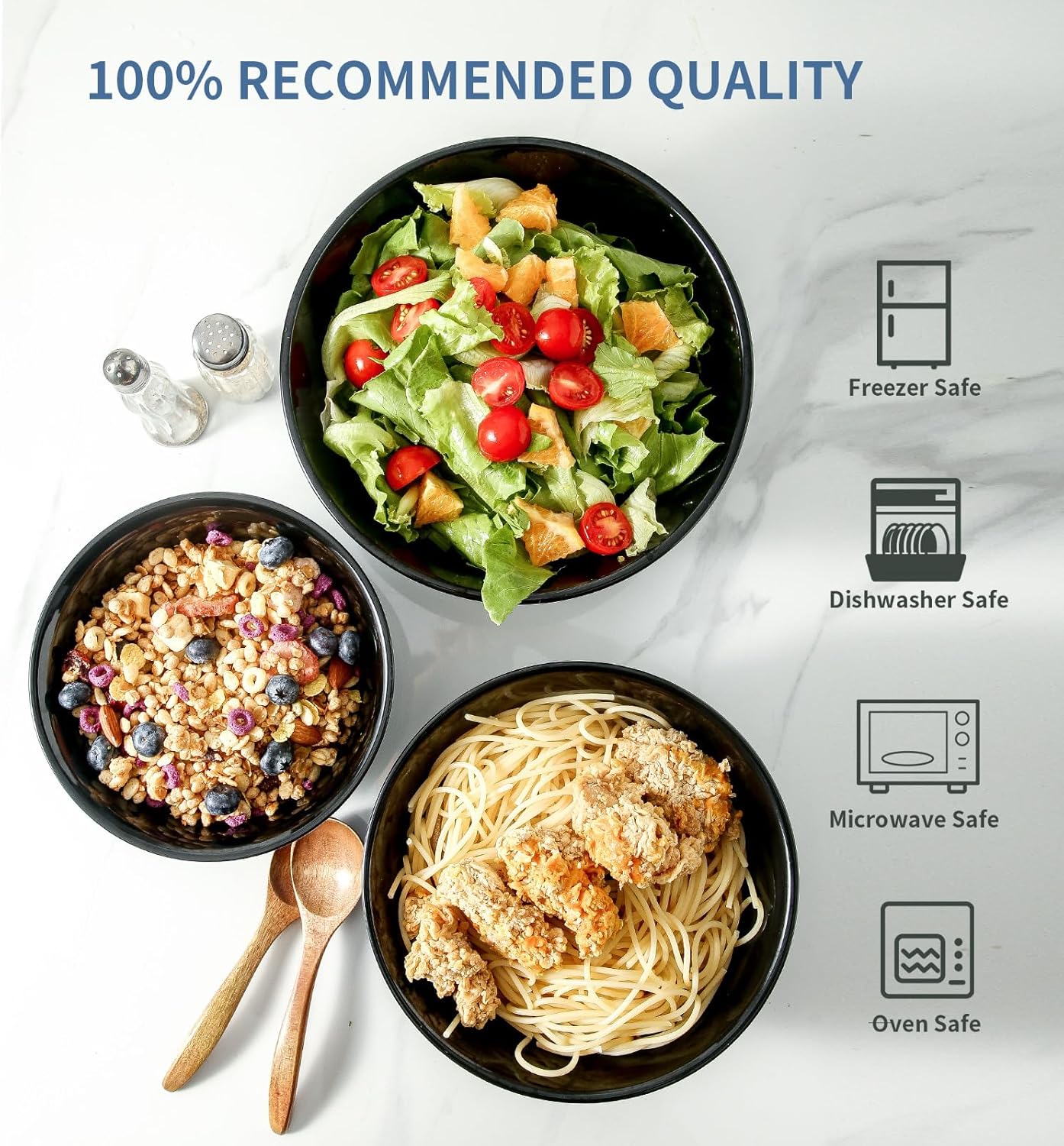 Hasense Mixing Bowls, Ceramic Serving Bowls Set for Cooking, Baking, Prepping, Large Nesting Bowls for Salads, Fruit, Popcorn, Christmas Gift, 2.1/1.5/1.0 Qt, Dishwasher & Microwave Safe, Blue