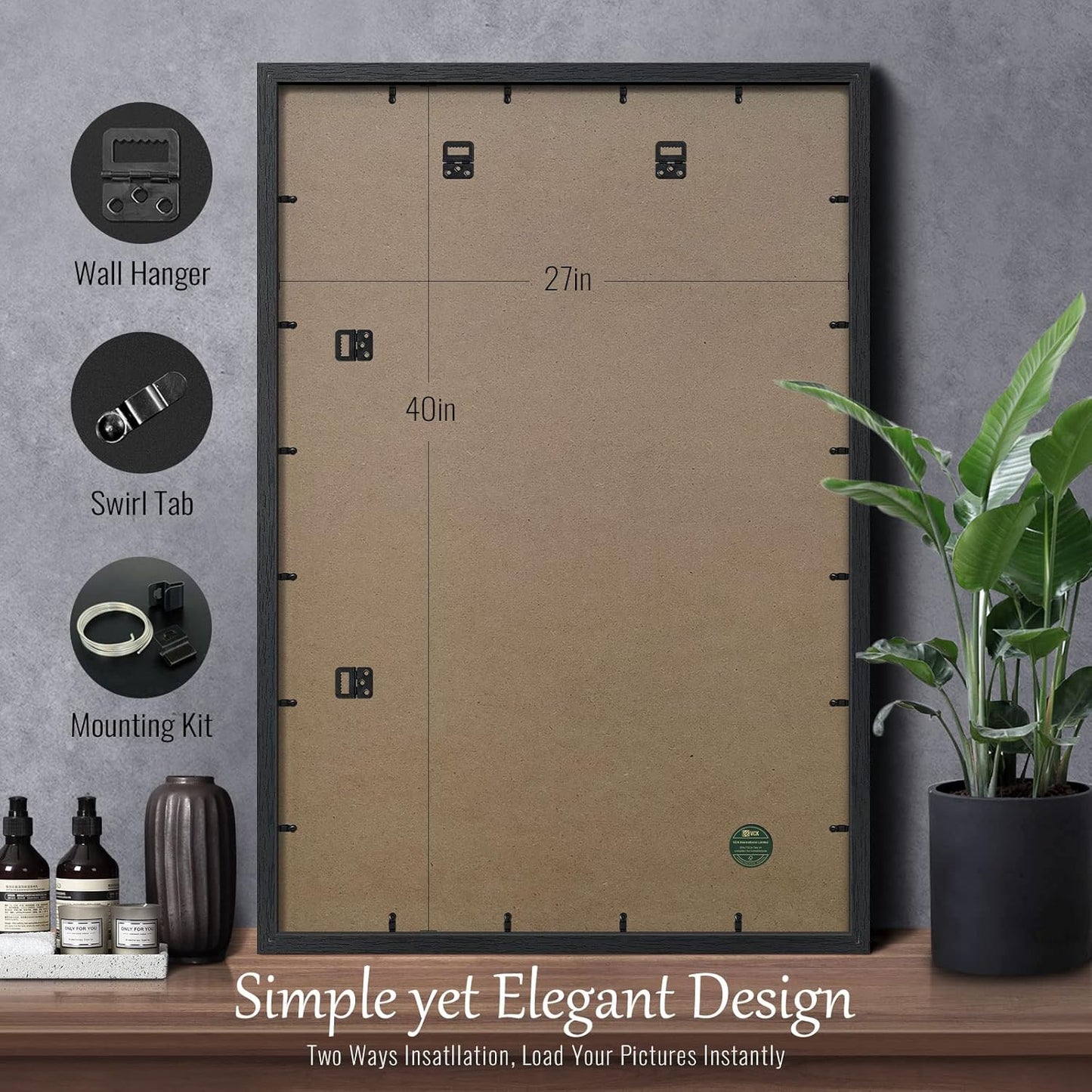 VCK 27x40 Poster Frames Set of 5 Exclusive Woodgrain Black Picture Frame, Wall Mounting Hanging