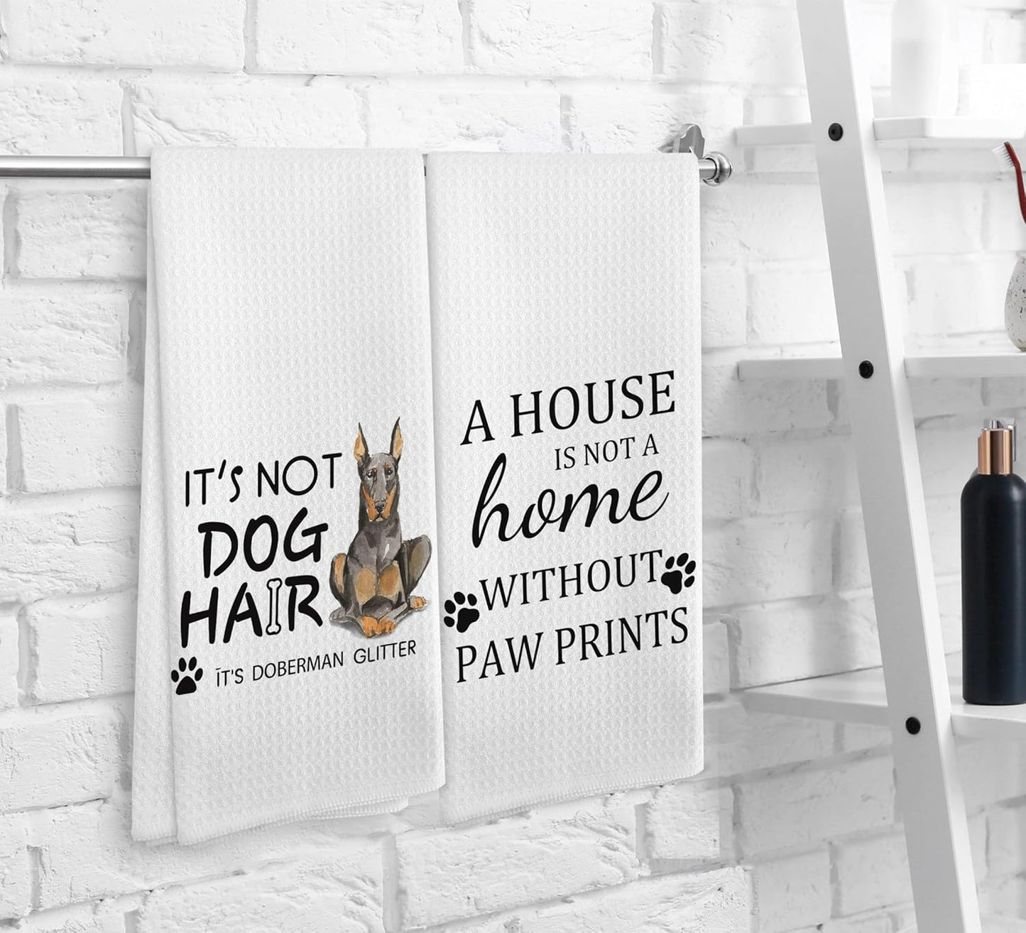 Doberman Glitter Dog Decor Kitchen Towels and Dishcloths Set of 2, Doberman Glitter Dog Mom Gifts for Women, 16×24 Inches