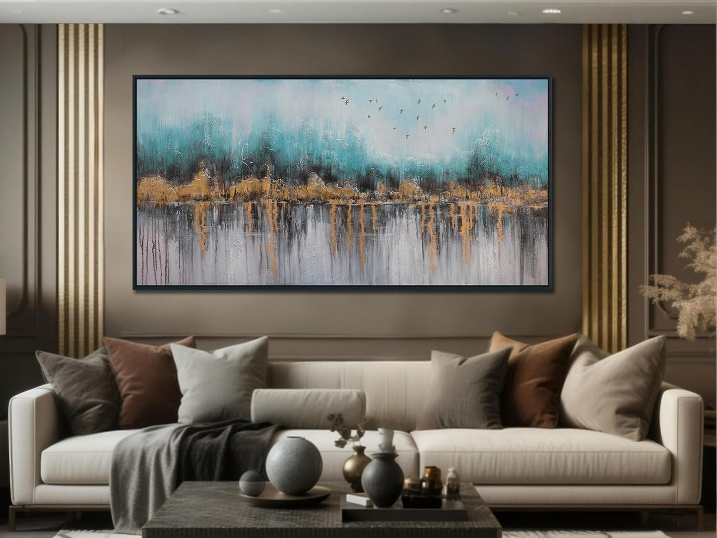 Ardemy Abstract Wall Art for Living Room Large Framed Teal Pictures Wall Decor Canvas Art Landscape Paintings Textured Artwork Wall Art for Men Bedroom Home Office, 40"x20"