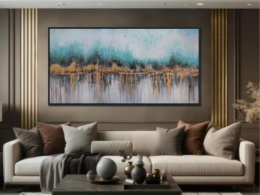 Ardemy Abstract Wall Art for Living Room Large Framed Teal Pictures Wall Decor Canvas Art Landscape Paintings Textured Artwork Wall Art for Men Bedroom Home Office, 40"x20"