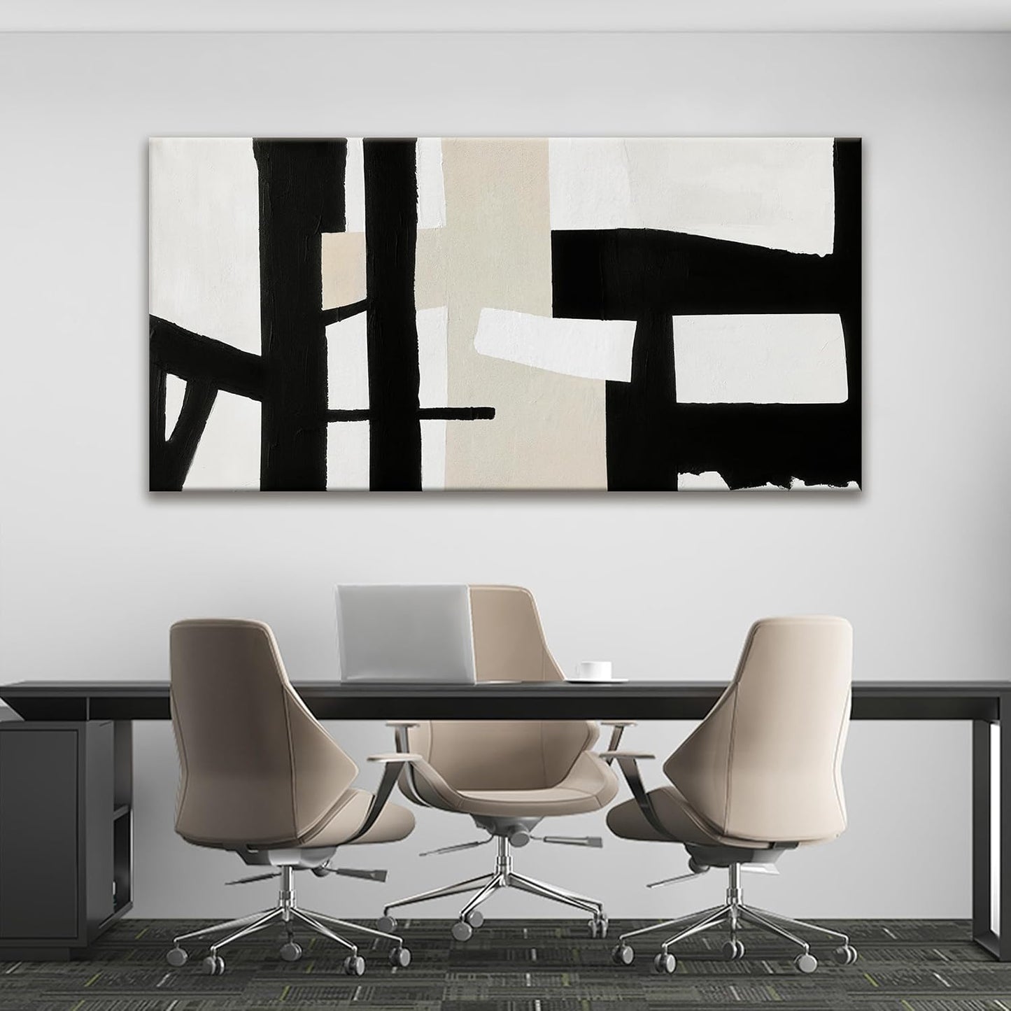 QSQ Large Abstract Wall Art, 29 x 58 Inch, Modern Painting, Black White, Living Room, Office, Bedroom Decor