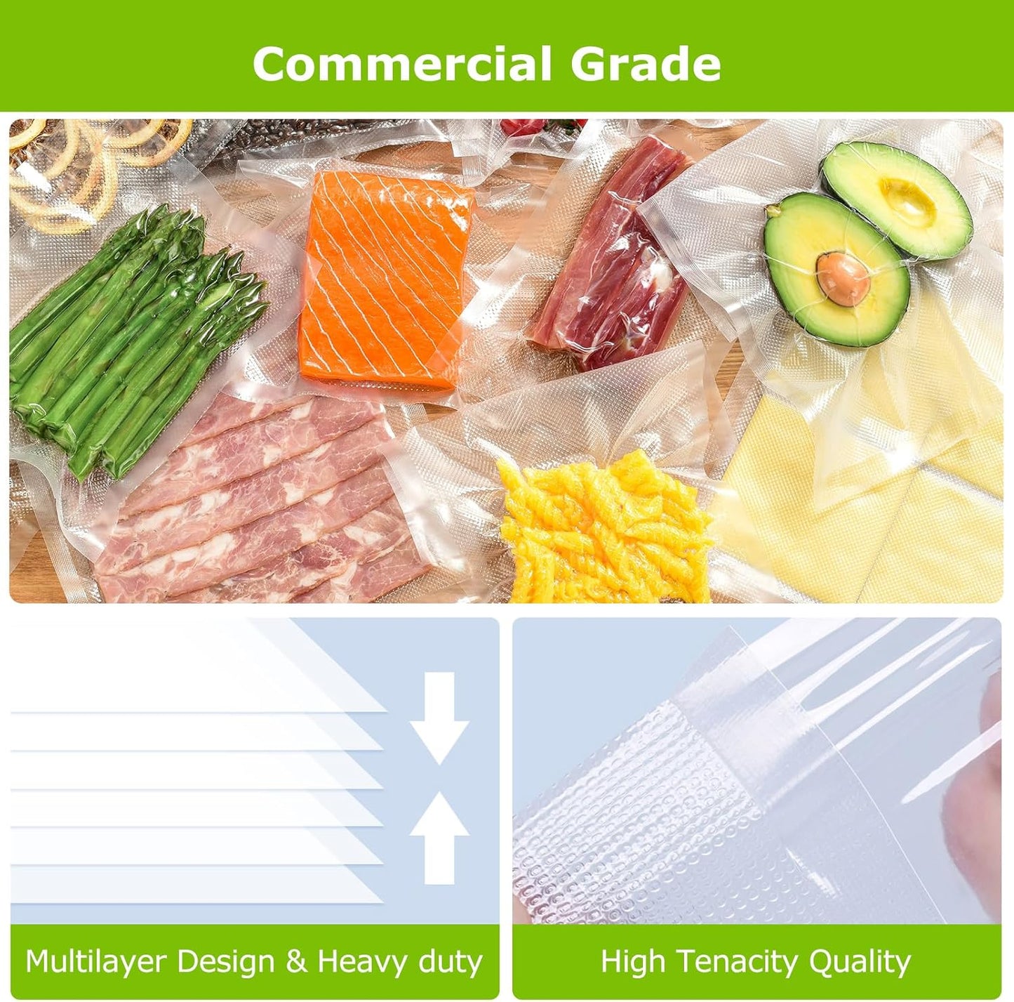 Bonsenkitchen Vacuum Sealer Bags Rolls, 11 in x 50 ft Rolls 2 pack Durable Food Sealer Bags, Commercial Grade, Heavy Duty, BPA Free, Seal a Meal, Great for Food Storage & Sous Vide Cooking, VB24