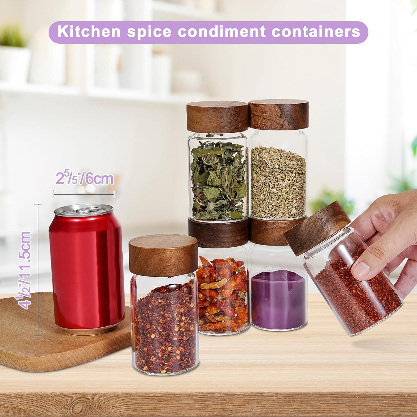 Glass Spice Jars Seasoning Containers Small Glass Jars with Lids Airtight Food Storage Canister for Kitchen Pantry Sugar Tea Coffee Bean Nuts Cookies Herbs Salt (6oz(177ml)*6 pack)