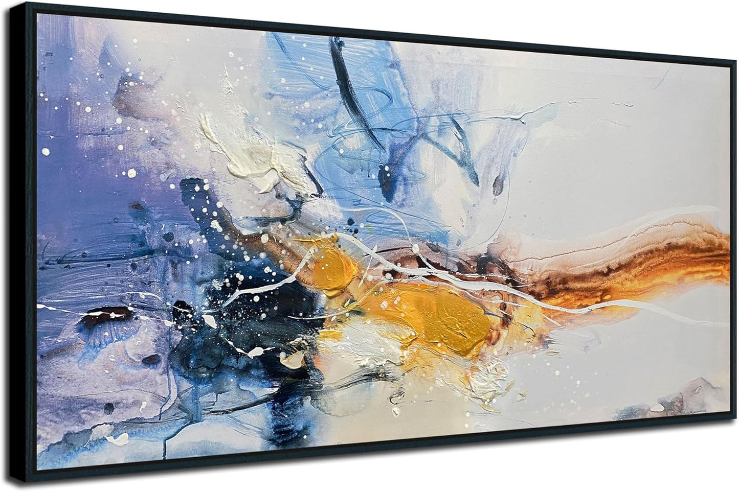 Ardemy Large Abstract Wall Art Canvas for Living Room Modern Framed Textured Painting Picture Wall Decor Bedroom Artwork Home Office Kitchen Dining Room Black Wood 40"x20"