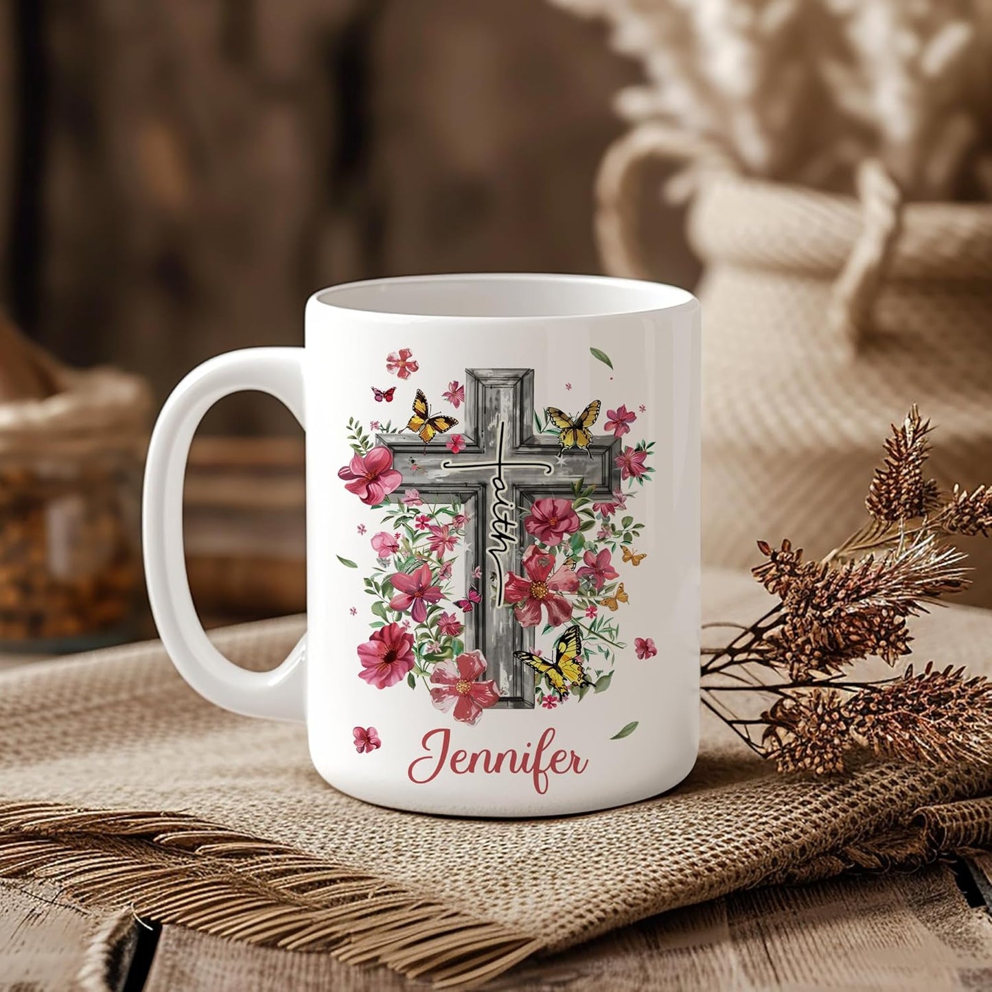 Hyturtle Personalized Floral Christian Mug - Christian Gifts For Women - Inspiration Religious Gifts - Bible Verse Scripture Present On Mothers Day - Custom Name Coffee Cup Ceramic Mug 11 oz 15 oz