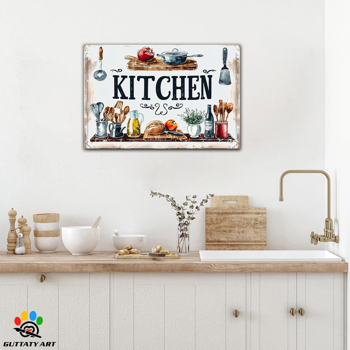 GUTTATY Farmhouse Wall Art, Rustic Kitchen Decor, Ready to Hang Canvas Print, Retro Poster for Dining Room, Restaurant Painting 18x24 Inch