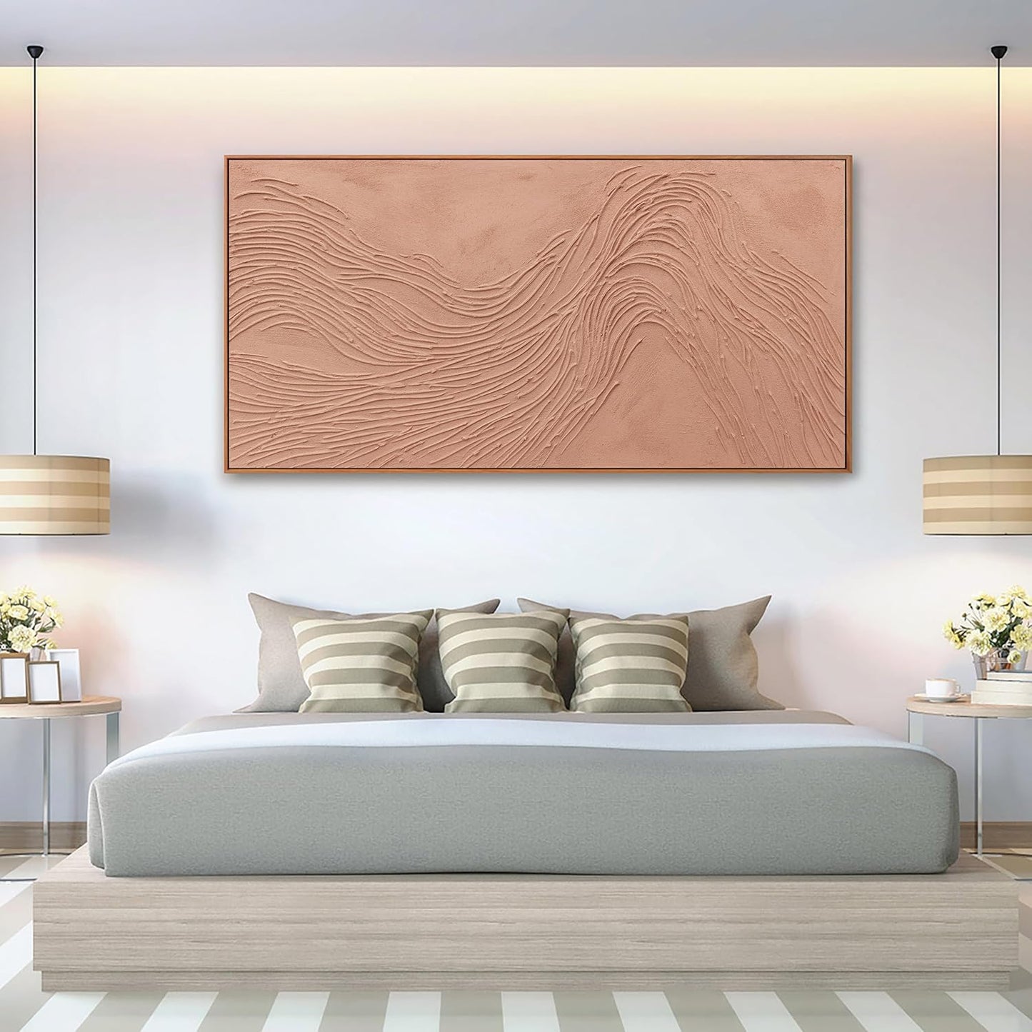 Abstract Wall Art For Living Room Decor Canvas Artwork Hand Painted Reddish Brown Variational Texture Minimalist Modern Art Wall Decor Painting With Framed For Bedroom Dining Room Home Office Modern Abstract Artwork Home Decoration 29"x58"