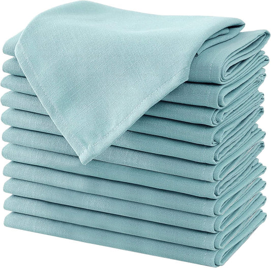 H.VERSAILTEX Cloth Napkins Set of 12 (18" X 18") Linen Textured Dinner Napkins Waterproof Extra Soft Thick Durable Reusable Napkins with Hemmed Edges for Dinners, Weddings and Everyday Use, Aqua