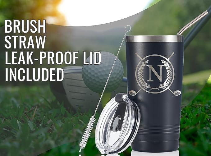 Onebttl Golf Gifts for Men with Initial for Golfer & Golf Lovers, 20oz Travel Mug, Perfect Gifts for Men, Birthday, Christmas - N