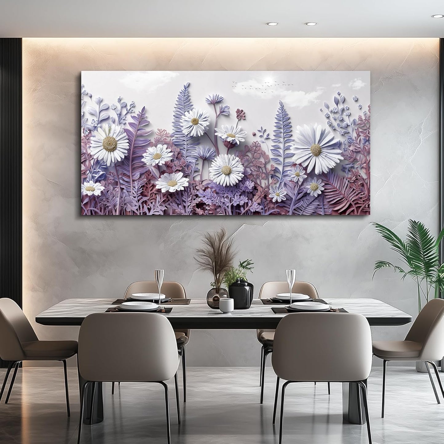 QIYILEXWART Canvas Wall Art For Living Room Wall Decor For Bedroom Office Wall Decoration Daisy Fern Landscape Painting Farmhouse Pictures Artwork Room Aesthetic Home Decor 20x40 In