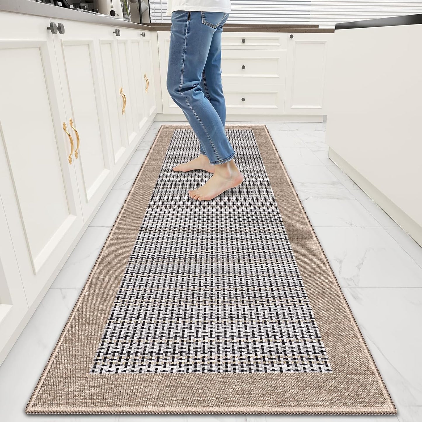 StepRite Kitchen Rugs, Kitchen Mats for Floor, 70"x20" Non-Slip Machine-Washable Kitchen Throw Rug, Absorbent Runner Rugs Office, Sink Standing Desk Mat, Decor Carpet, Khaki