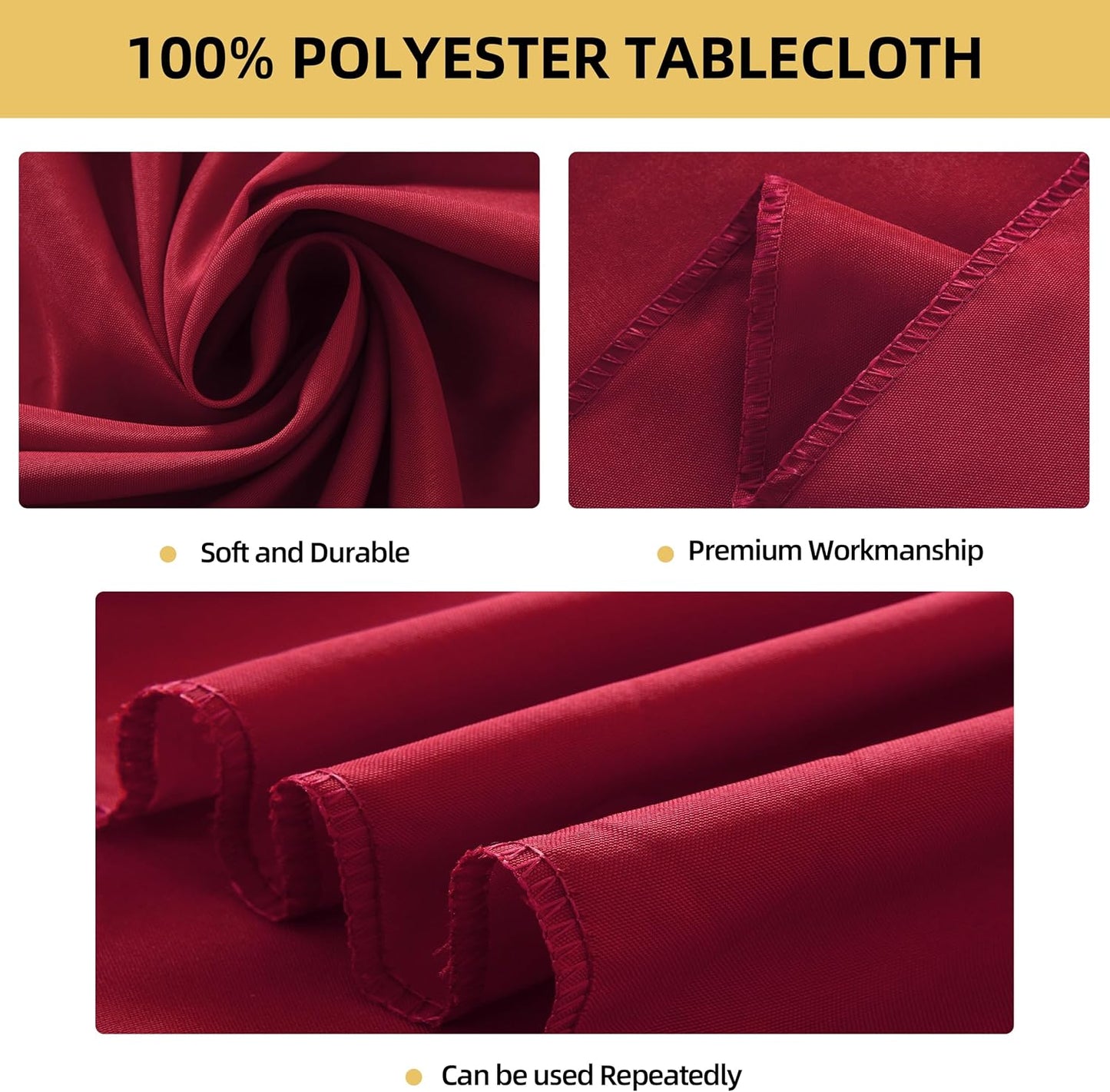 2-Pack Round 108-inch Burgundy Table Cloths, Solid Stain and Wrinkle Resistant Circular Tablecloth, Premium Plain Weave Polyester Fabric Table Linen Covers for Hotel, Banquet