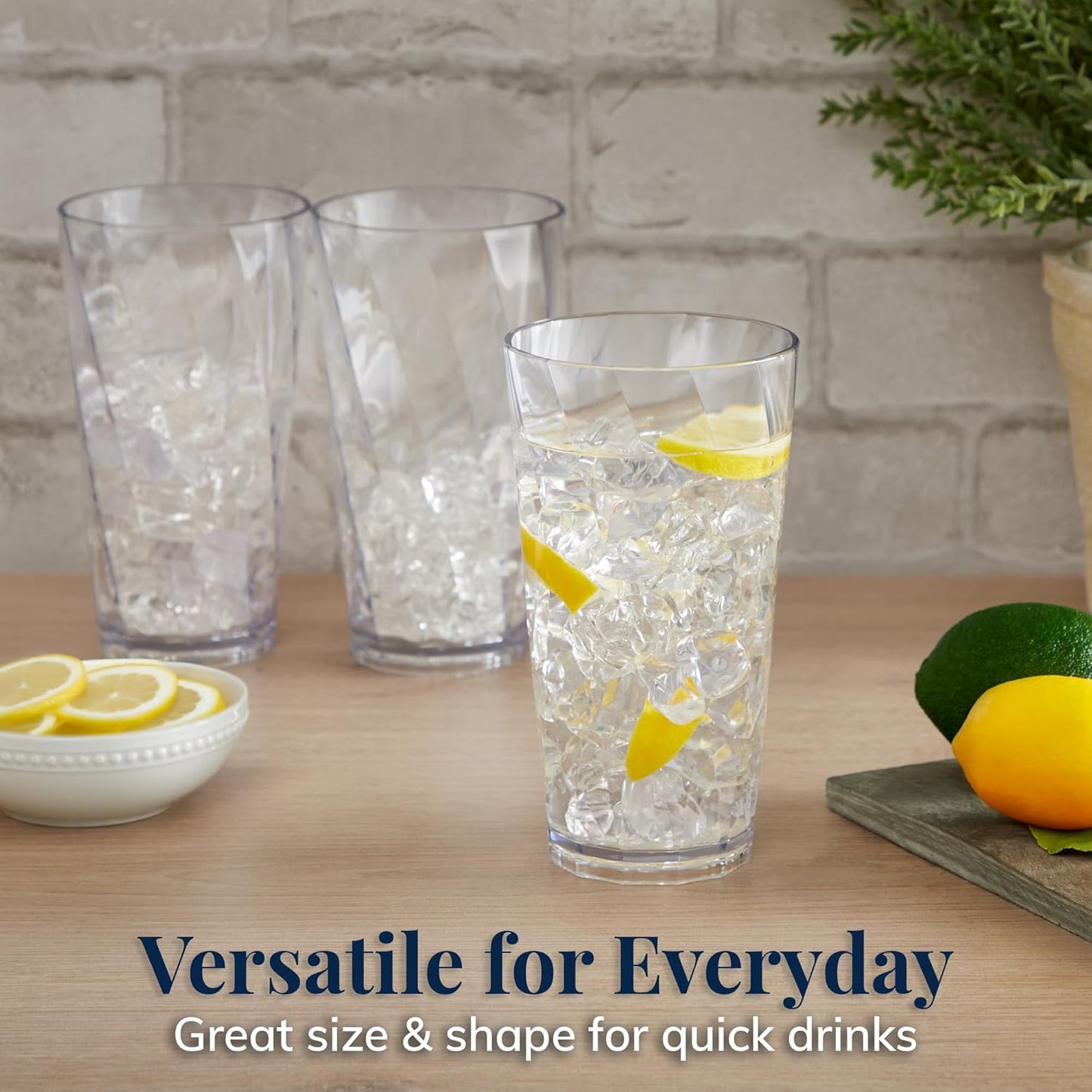 US Acrylic Optix Plastic Reusable Drinking Glasses (Set of 8) 20oz Water Cups in Clear | BPA-Free Tumblers, Made in USA | Top-Rack Dishwasher Safe