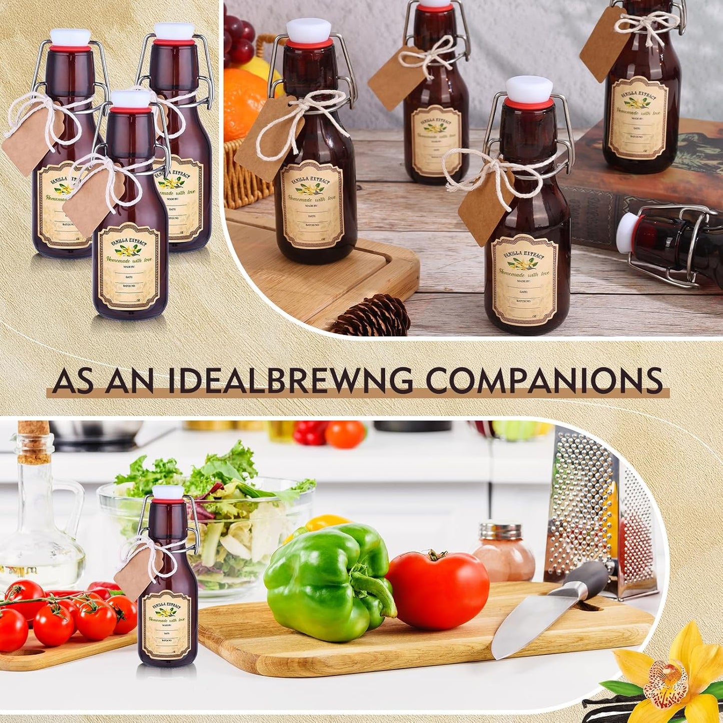 tchrules 16 Brown Vanilla Extract Bottles 5oz Swing Top Glass Bottle for Vanilla Extract Homemade, Gift Giving, Small Glass Bottles for Food Storage Canister for Bean Sauce Spice