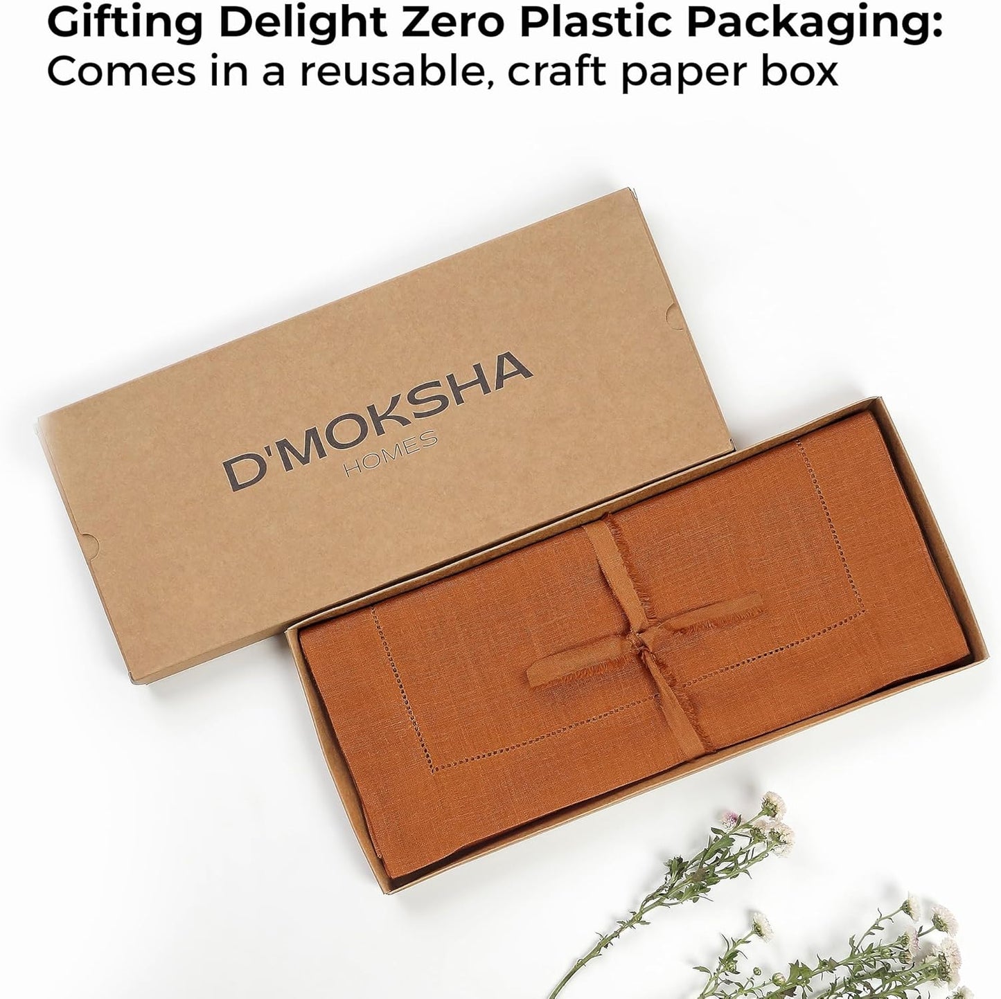 D'Moksha Homes Linen Rust Table Runner 36 Inches - 100% Pure Linen Small Table Runner 14 x 36 Inch Ideal for Dresser, Coffee Tables, Fall and Halloween - Classic Hemstitch