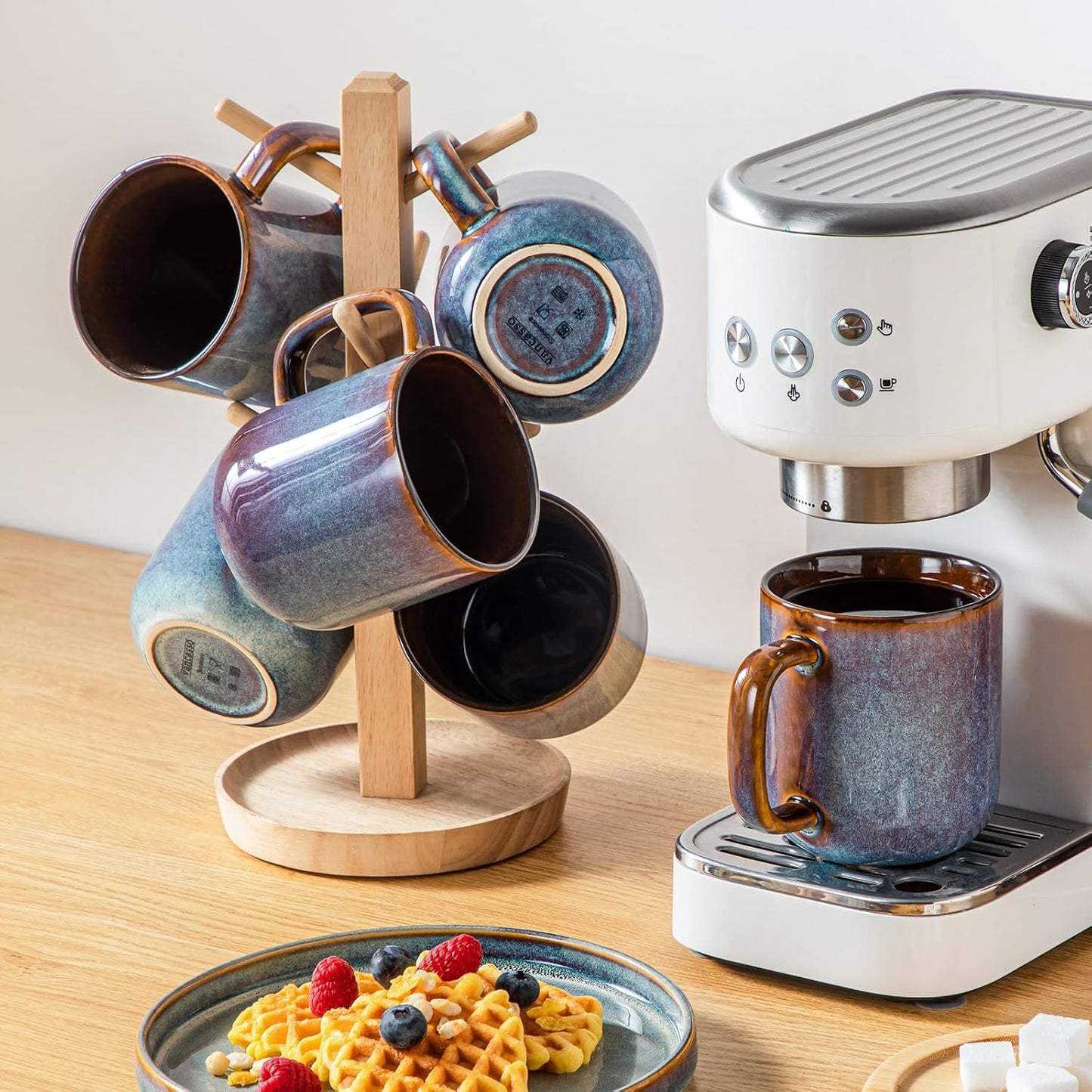 vancasso 16 oz Coffee Mugs Set of 6, Large Ceramic Mug with Handle, Unique Glaze Coffee Cups for Latte, Cappuccino & Hot Cocoa, Dishwasher & Microwave Safe, Blue, Series ONION