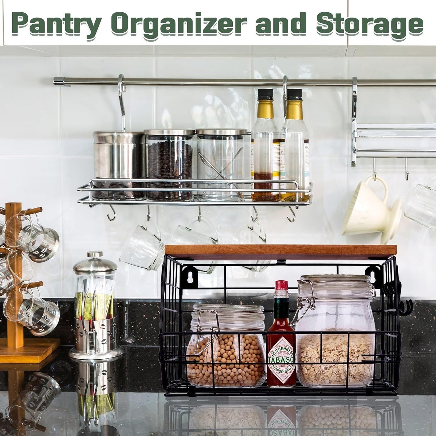 2 Pack XL Trash Bag Holder, Stackable Garbage Bag Dispenser with Wood Lid for Kitchen Countertop Pantry, Laundry & Under Sink Organization Storage