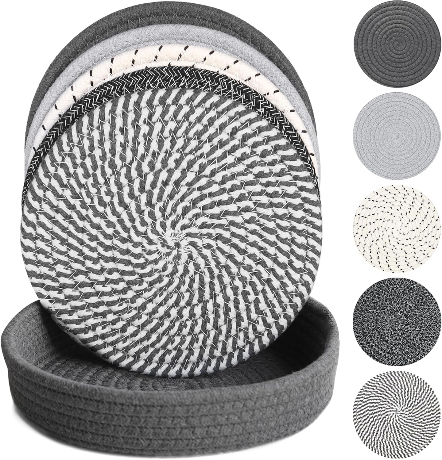 10 Inch Trivets for Hot Dishes, Hot Pots and Pans, Extra Large Thick Heat Resistant Large Coaster, Hot Pads, Kitchen Essentials, Pot Holders for Countertop with Storage Basket, 5 Pcs