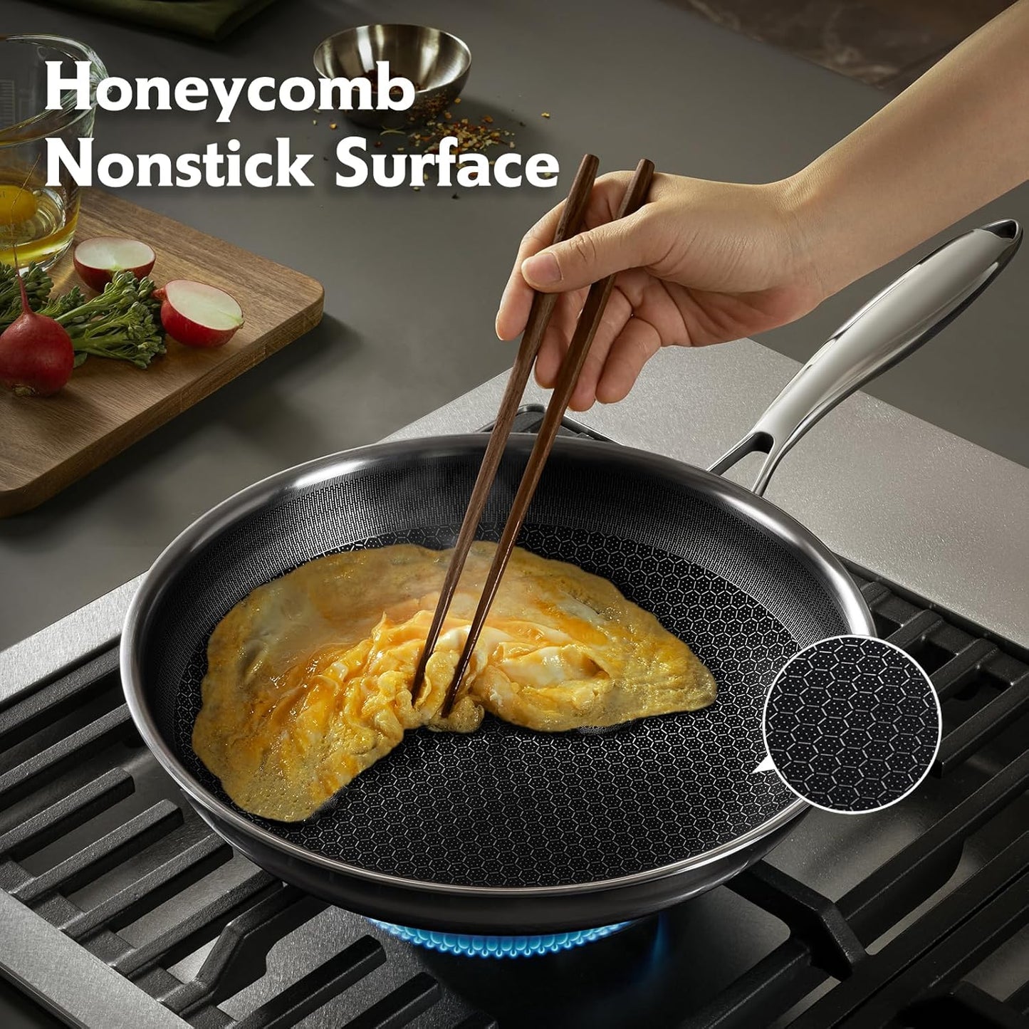 Non Stick Pots and Pan Set, 10 Pcs Hybrid Stainless Steel Cookware Set with Lids, Kitchen Skillet, Stock Pot, Nonstick Frying Pan, PFOA-free Kitchen Cooking Utensils,Induction,Dishwasher Safe