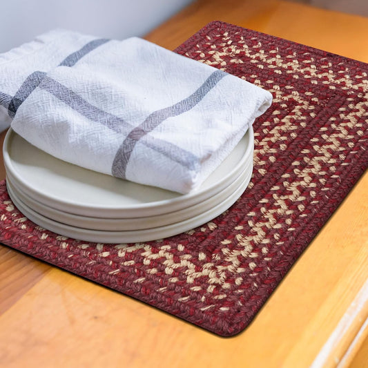 Autumn Maple Jute Braided Placemats for Table, Set of 4-10x15, Rectangle, Burgundy and Tan - Vibrant Colors, Durable, Easy to Clean and Protects Furniture