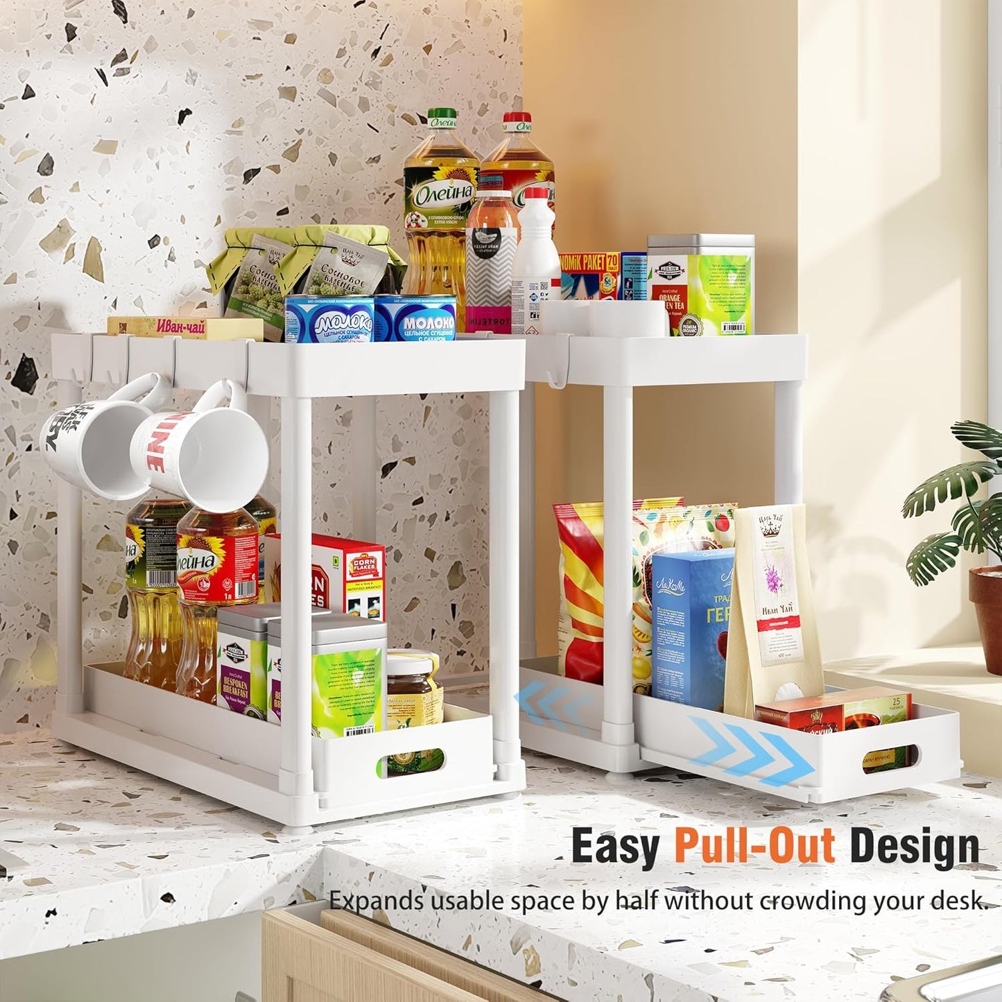 2 Pack Pull-Out Storage Organizers, Under Sink Organizer and Storage for Bathroom & Kitchen,Multi-Purpose Under Cabinet Organizers and storage Black