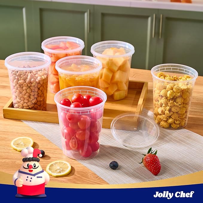 JOLLY CHEF Deli Food Storage Containers with Lids 32 OZ 48 Set Food Storage Containers,Stackable | Leakproof | Microwave | Dishwasher | Freezer Safe