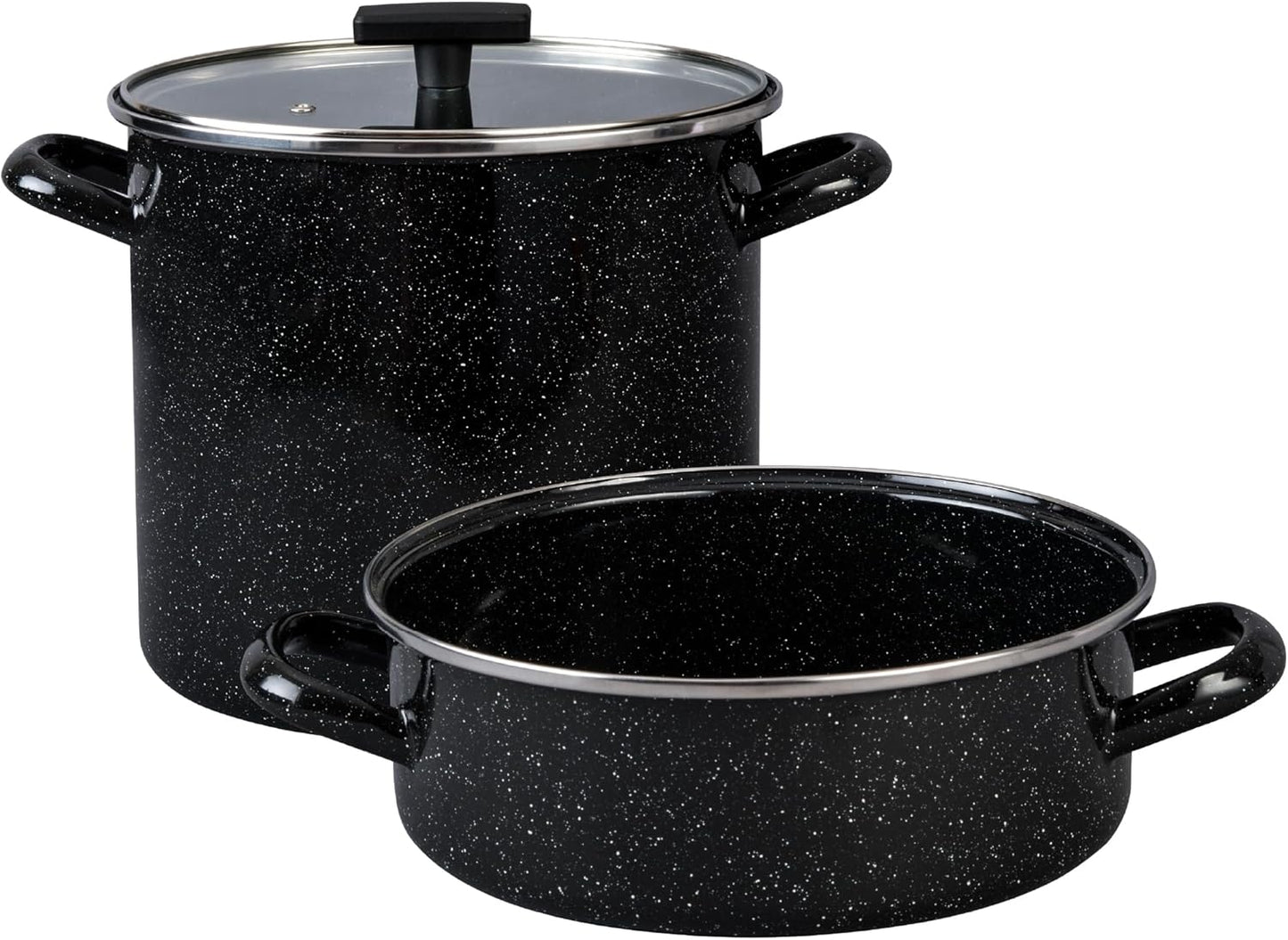 Granite Ware 3-Piece Cookware Set, 8 Qt Stock Pot & 3 Qt Casserole w/Glass Lid, Speckled Black