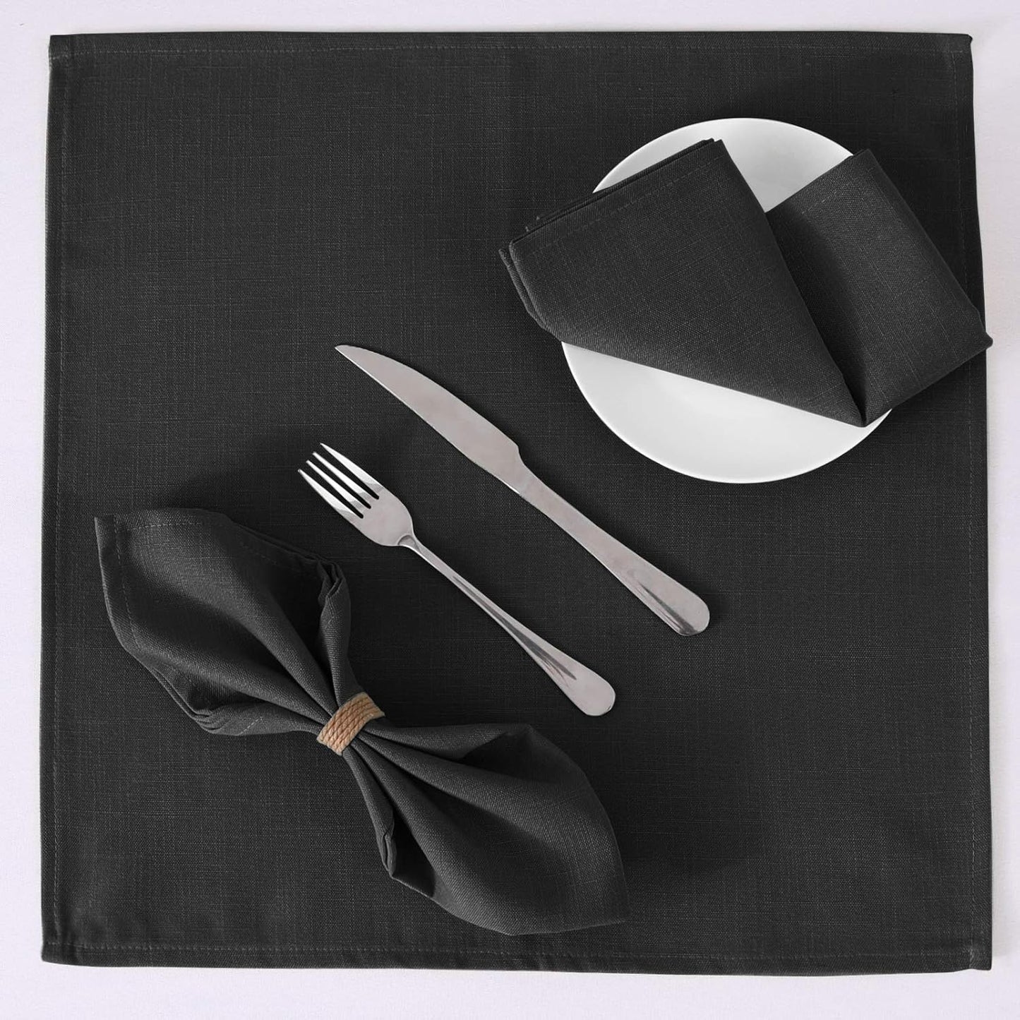 H.VERSAILTEX Cloth Napkins Set of 12 (18" X 18") Linen Textured Dinner Napkins Waterproof Extra Soft Thick Durable Reusable Napkins with Hemmed Edges for Dinners, Weddings and Everyday Use, Black