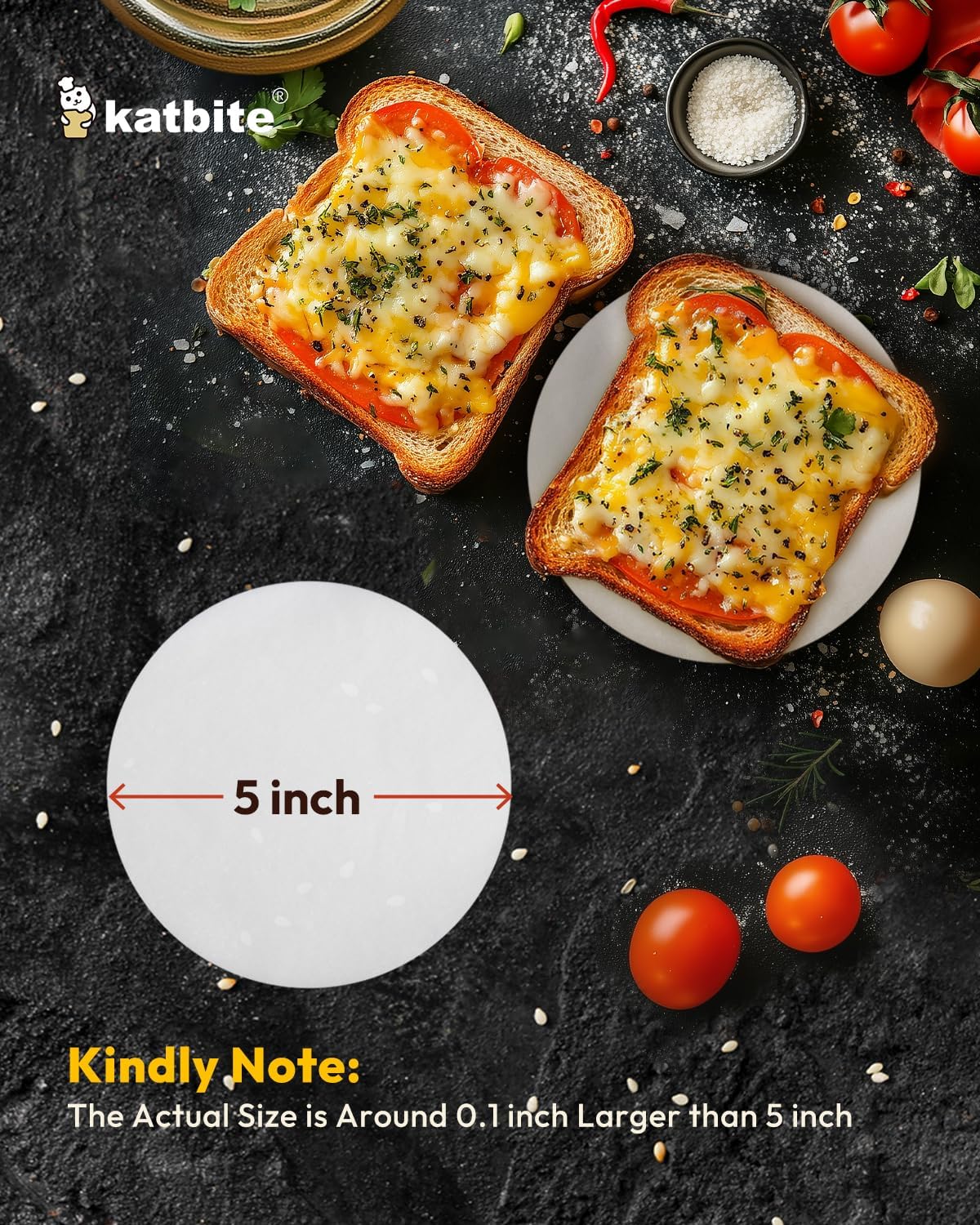 Katbite 200Pcs 5 Inch Parchment Paper Rounds, Extra Strong Heavy Duty & Non-stick for Patty Separating, Freezing, Springform Cake Tin, Toaster Oven, Tortilla Press