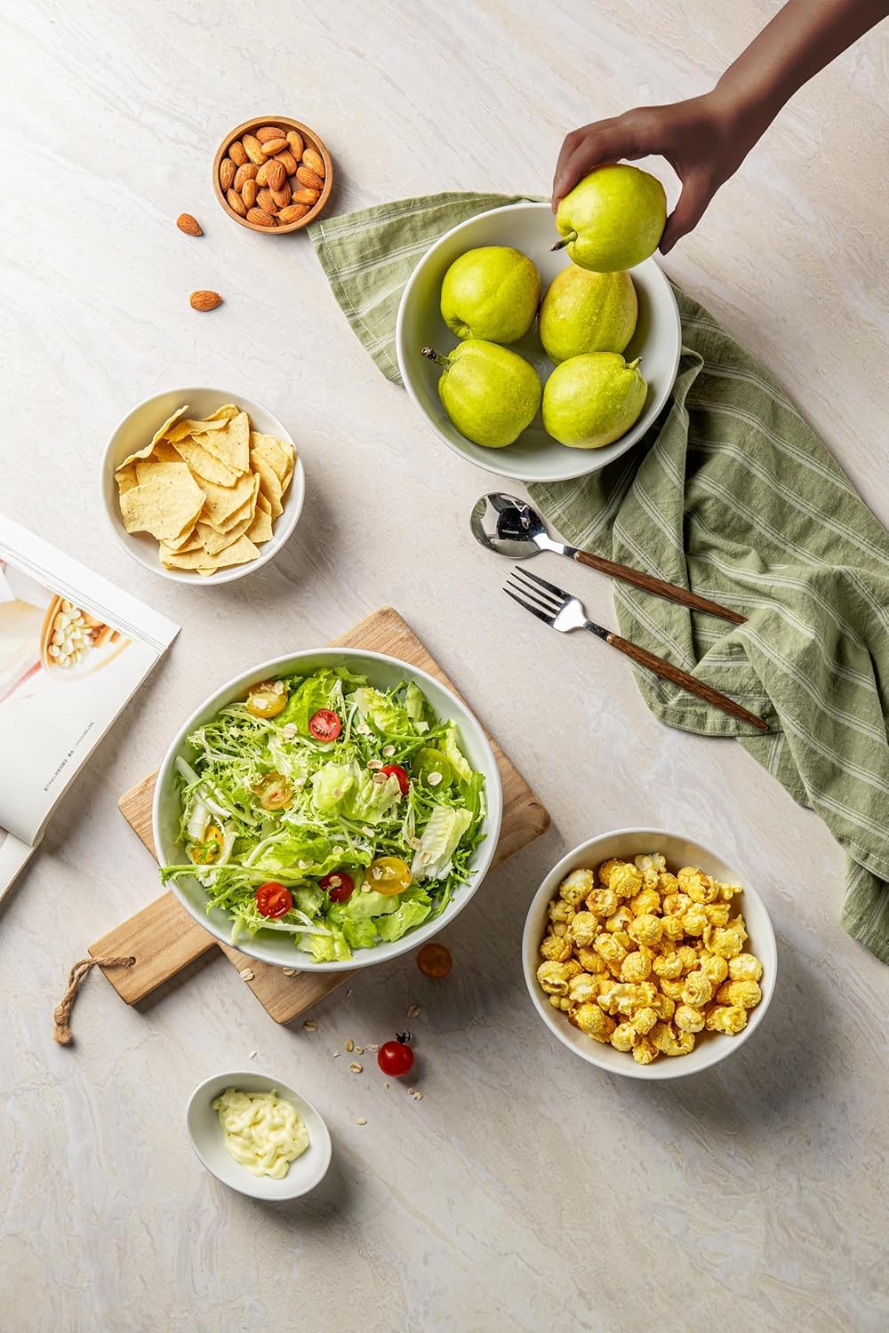 Porcelain Serving Bowls set for Entertaining, 3-11-20-32-50 Ounce, Scratch Resistant, 5 Piece Serving Bowl Set, Prep Salad Bowls for Christmas Thanksgiving, Dishwasher Safe, Pure White