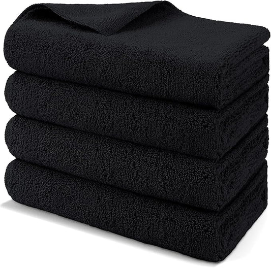 HOMEXCEL Professional Large Microfiber Car Drying Towels 4 Pack, Lint Free, Scratch Free, Highly Absorbent Drying Towel for Cars, SUVs, RVs, Trucks, and Boats,31" x 24 ", Black