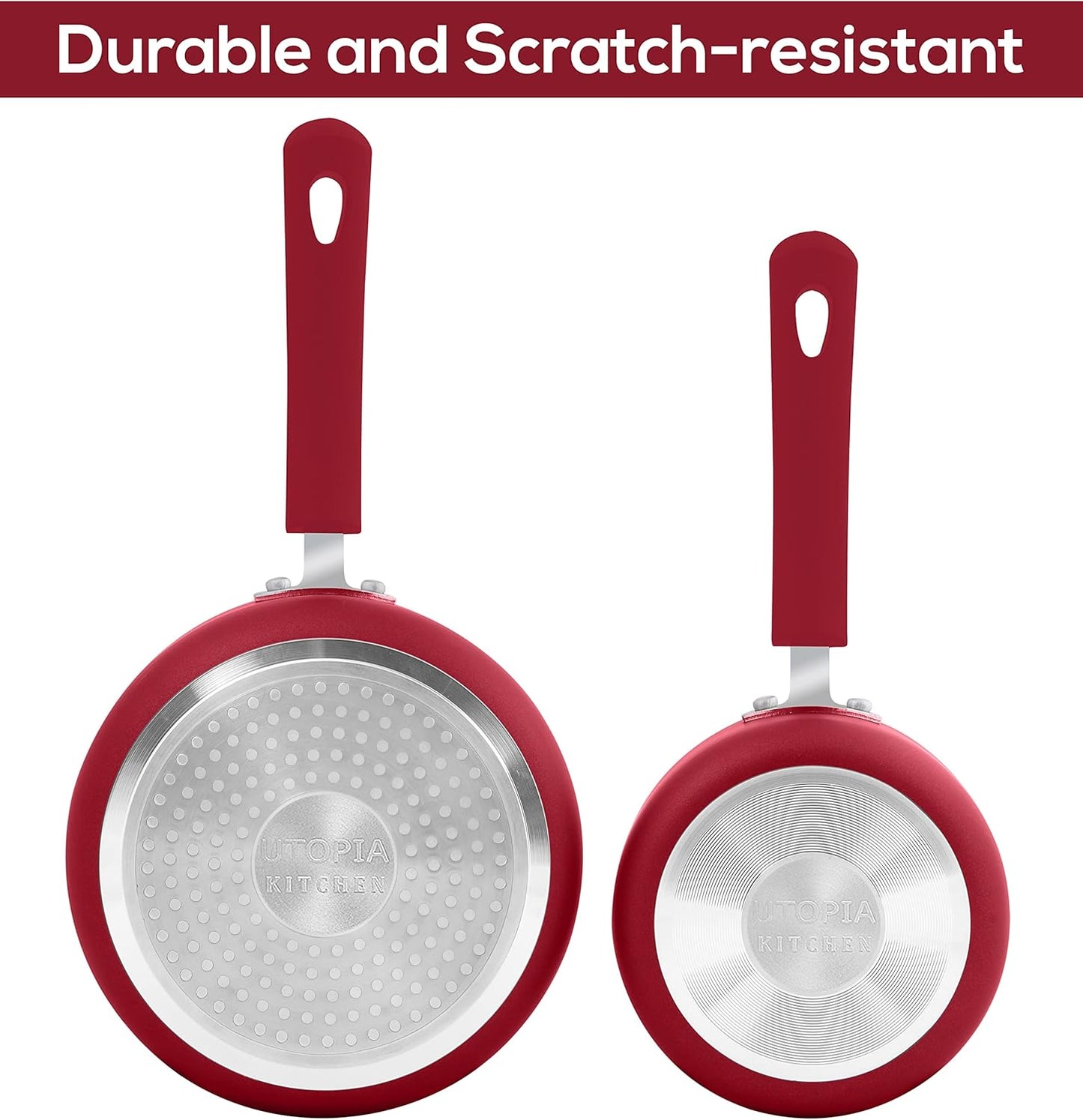 Utopia Kitchen Nonstick Stock Pot Saucepan Set with Lids, 1 Quart and 2 Quarts Multipurpose Stock Pots Set for Home, Kitchen or Restaurant, Red & Black