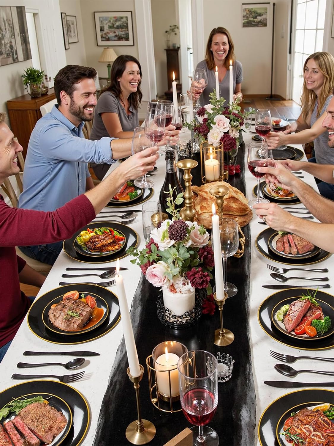 WDF 180 Pieces Black Plastic Silverware - Plastic Silverware Set Include 60 Forks, 60 Knives, 60 Spoons - Heavy Duty Black Disposable Cutlery - Disposable Utensils for Halloween Party, Wedding