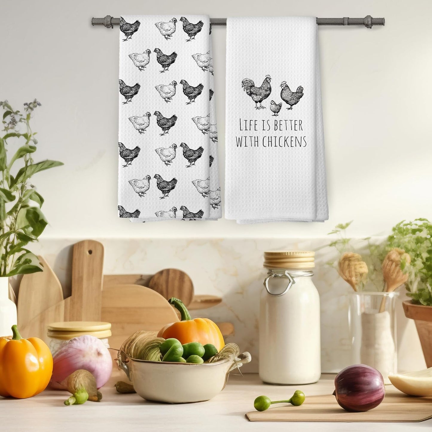 Funny Chicken Kitchen Towels Set of 2, Chicken Lover Gifts Hand Towels for Kitchen Bathroom, Chicken Mom Gifts Decorative Tea Towels Dish Towels, Chicken Kitchen Bathroom Decor, 16x24 Inch