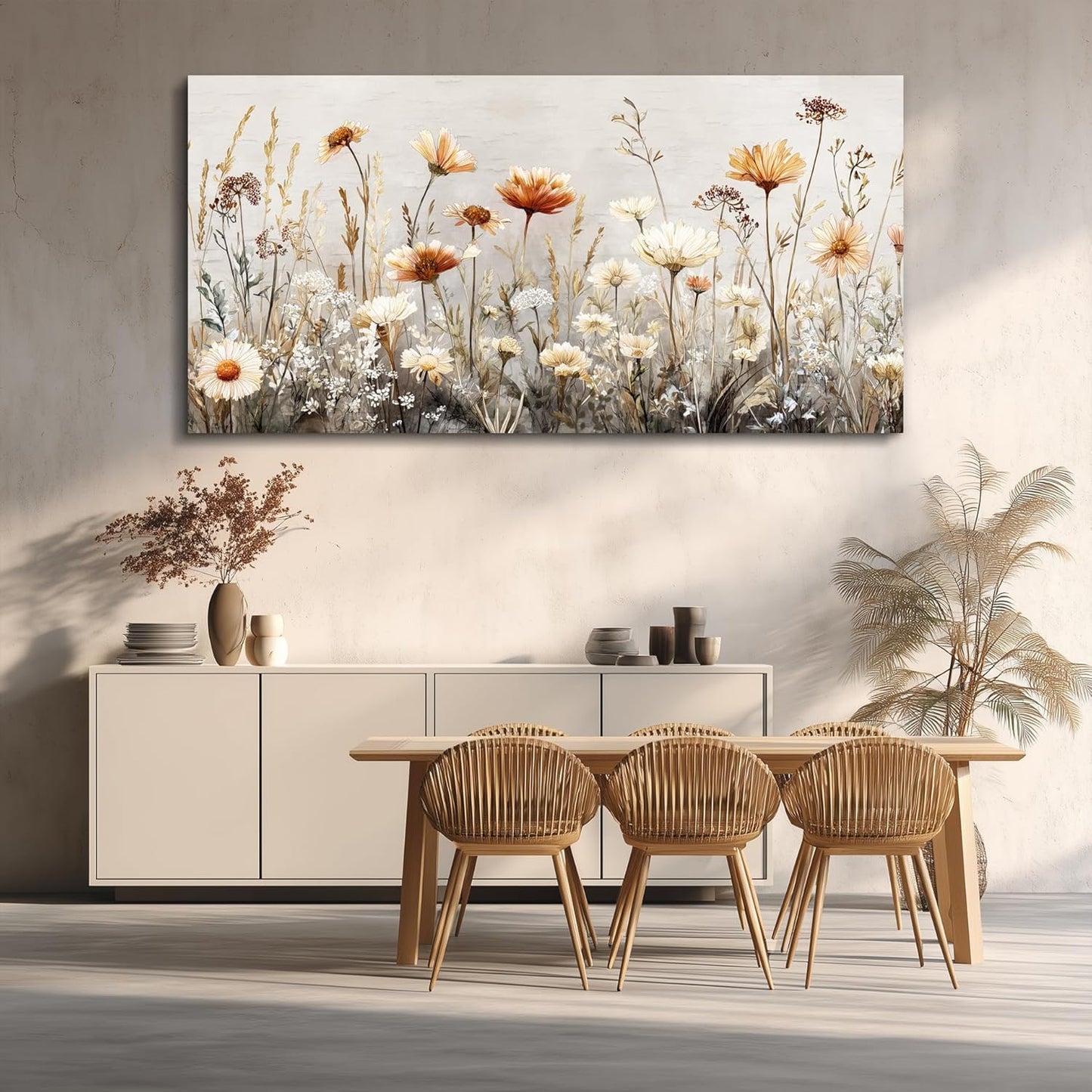 QIYILEXWART Canvas Wall Art For Living Room Large Wall Decor For Office Bedroom Decorations Neutral Wildflower Landscape Pictures Farmhouse Painting Artwork Room Wall Mural Home Decor 30x60 In