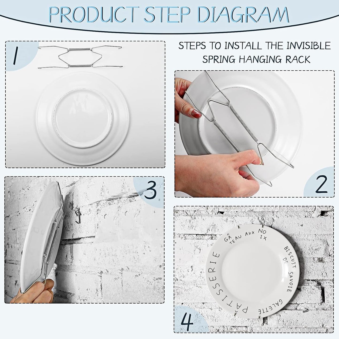 20 Pieces Invisible Wall Plate Hangers 4/5/6/8/10 Inches Wall Plate Hangers Stainless Steel Decorative with 20 Pieces Hook with Nails for Decorative Antique and Arts(Silver)