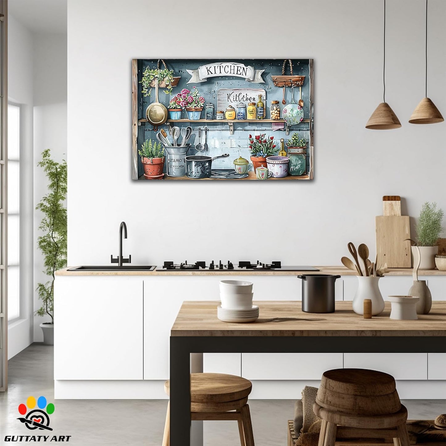 GUTTATY Farmhouse Wall Art Rustic Kitchen Decor, Ready to Hang Kitchen Canvas Print Spoon in Cupboard,Vintage Posters Prints for Dinning Room Home Kitchen Restaurant Painting 32×48 Inch