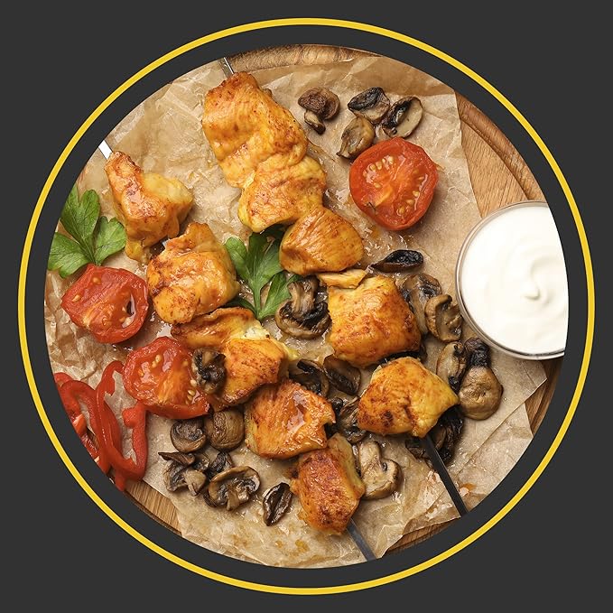 O-Yaki Flat Metal Kabob Skewer for Grilling – Set of 8 BBQ Skewers Stainless Steel with Storage Bag, Dishwasher Safe Skewers with Hook Handle & Sharp Tip for Outdoor BBQ, Cookouts & Oven Use – 9 Inch