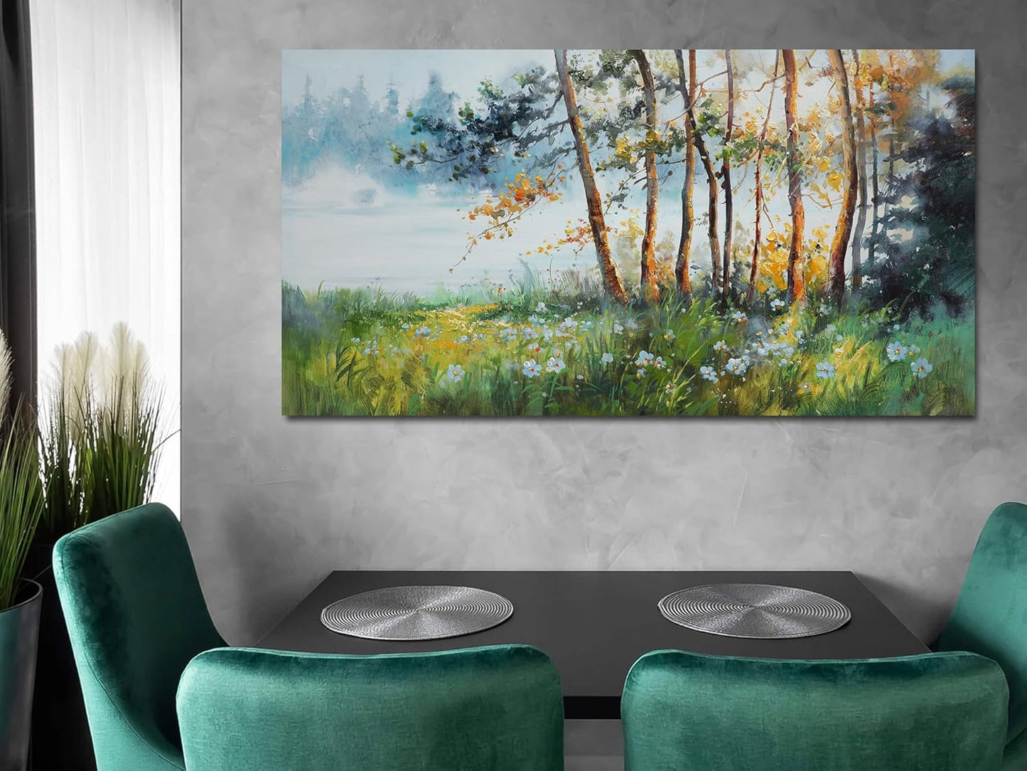 Ardemy Tree Canvas Wall Art Green Forest Pictures Wall Decor Living Room Landscape Textured Nature Paintings Artwork Bedroom Dining Room Kitchen Home Office, 48"x24"