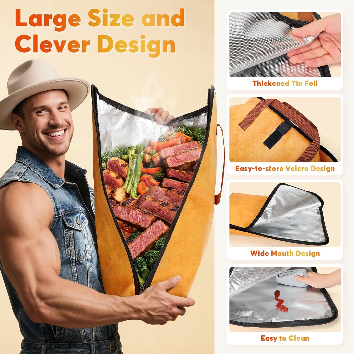 BBQ Blanket for Resting Meat, 21IN Meat Resting Blanket Bag Men Gifts for, Dad, Papa, Husband Insulated Reusable Smoker Grilling Meat Wide Mouth Bag, BBQ Accessories for Large Beef/Brisket/Turkey