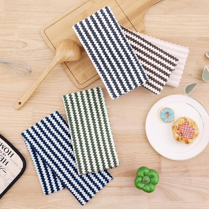 Homaxy Kitchen Towels(12 Pack, 10 x 20 inches), Ultra Soft and Absorbent Dish Towels, Reusable Fast Drying Microfiber Cleaning Cloth, Coral Velvet Wave Design No-lint, Navy Blue