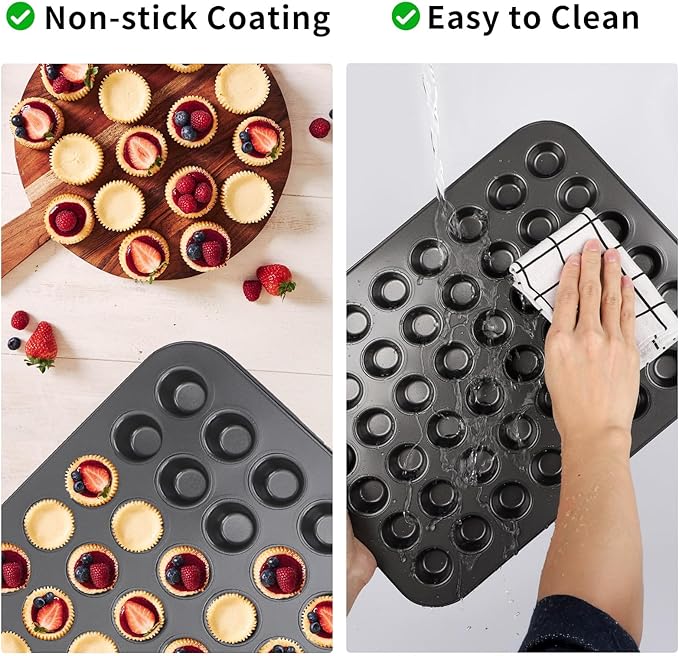 Beasea Mini Muffin Pan 48 Cups Nonstick, 1 Pack 48 Mini Small Tiny Cup Non Stick Muffin Baking Pan Tin Tray Carbon Steel Bakeware Individual Cupcake Baking Pan - Black