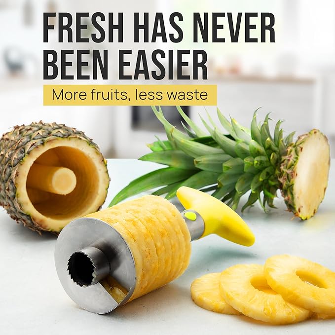 Zulay Kitchen Stainless Steel Pineapple Corer & Slicer + Eye Removal Tool – Heavy Duty Pineapple Cutter with Reinforced Blade – Effortless Pineapple Core Remover & Slicer - Yellow